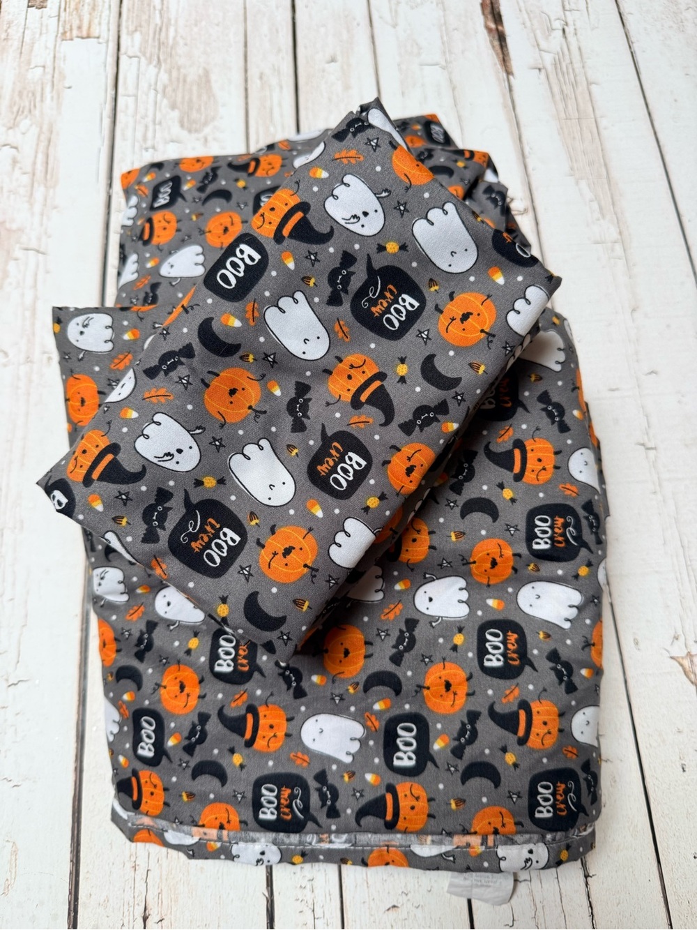 Halloween Ghost & Pumpkin Kids sheets Set - Gray, Orange & White. Full